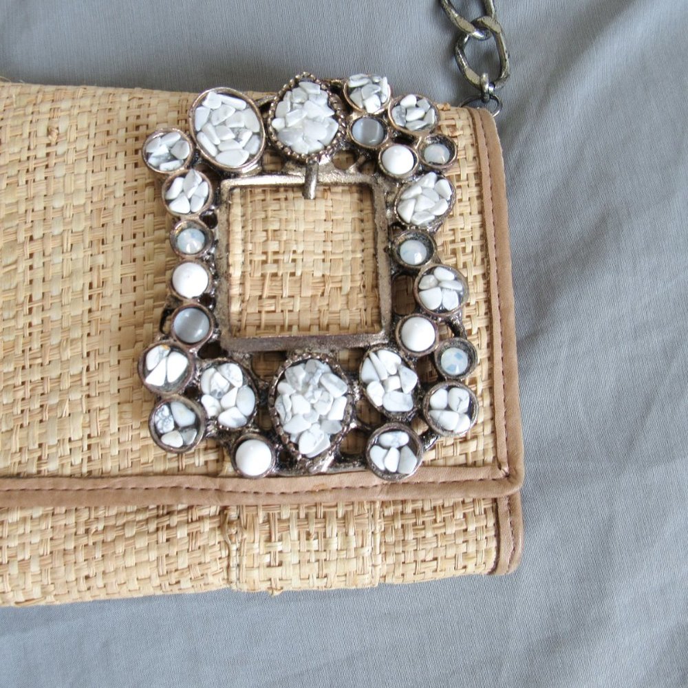 LEATHEROCK Chicest Chain Strap Woven Raffia Satchel Bag ~ Orig retail $245~ - Picture 7 of 13